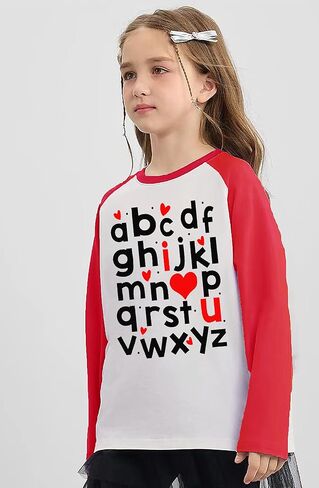 Boys Girls Valentines Day Shirt Kids Valentine's ABC I Love You T-Shirt Crewneck Raglan Long Sleeve Cotton Tee 1-7T in Kuwait