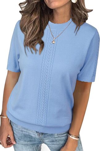 Arach & Cloz قمصان صيفية نسائية لطيفة متماسكة بأكمام قصيرة قمصان أنيقة غير رسمية برقبة مستديرة للسيدات سترة 2025 in Kuwait