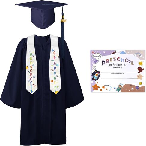 GraduatePro Preschool Graduation Cap Gown Class of 2025 Stole Certificate Package Tassel Set Grad Gift for Kids in Kuwait