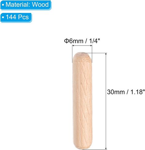 PATIKIL 1/4 Wooden Dowel Pins, 144 Pcs M6x30mm Wood Dowel Pins Hardwood Pegs Fluted Groove Easy Insertion for Crafts Furniture Door Art in Saudi Arabia