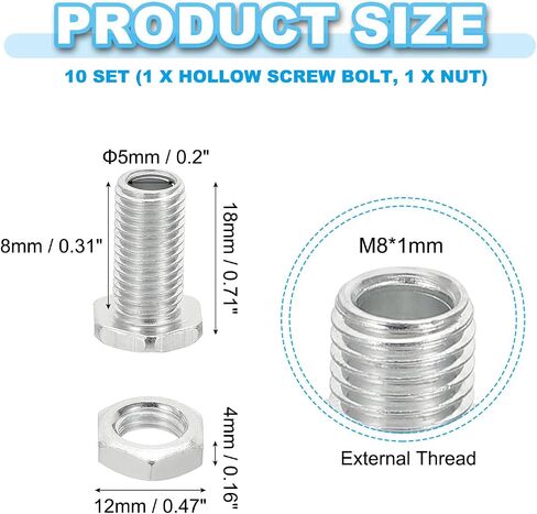 PATIKIL M10x30mm Hex Bolts and Nuts Kit, 10 Set Fine Thread Hollow Screws Assortment Hexagon Head Screw Through Hole Bolt Chandelier Fasteners in Saudi Arabia