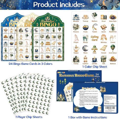 Ramadan Bingo Game for Kids Eid Mubarak Bingo Cards for Muslim Party Favors Family Classroom Activities Supplies 24 Players in Saudi Arabia