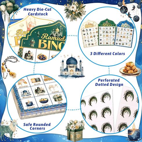 Ramadan Bingo Game for Kids Eid Mubarak Bingo Cards for Muslim Party Favors Family Classroom Activities Supplies 24 Players in Saudi Arabia