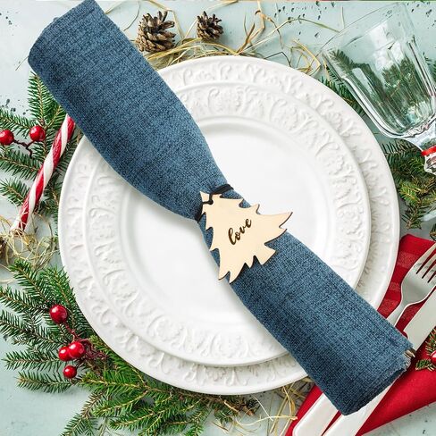 12 قطعة من منديل عيد الميلاد خواتم الشجرة من منديل الأشجار الخشب خواتم العطلة من منديل رينغز ريفي حامل منديل الخاتم in Kuwait