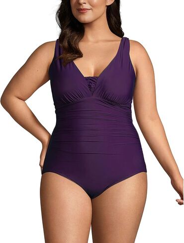 Lands' End Womens Slender Suit Grecian One Piece Swimsuit BlackBerry Plus 16w in Saudi Arabia