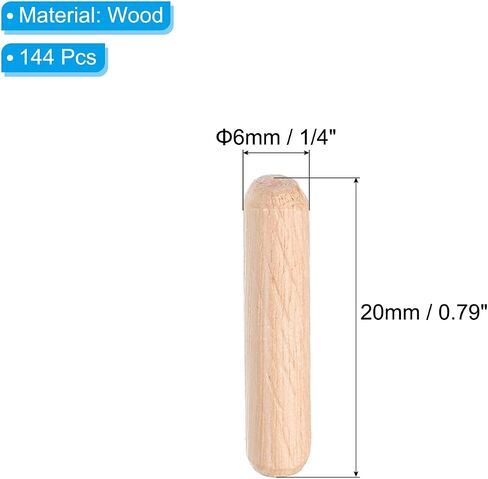 PATIKIL 1/4 Wooden Dowel Pins, 144 Pcs M6x30mm Wood Dowel Pins Hardwood Pegs Fluted Groove Easy Insertion for Crafts Furniture Door Art in Saudi Arabia