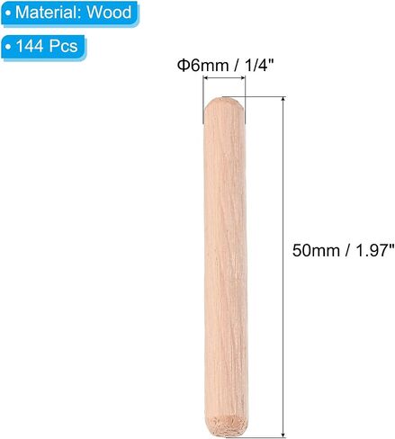 PATIKIL 1/4 Wooden Dowel Pins, 144 Pcs M6x30mm Wood Dowel Pins Hardwood Pegs Fluted Groove Easy Insertion for Crafts Furniture Door Art in Saudi Arabia