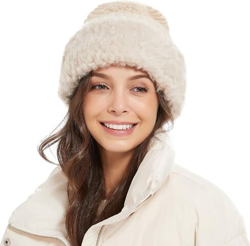 Winter Hats Knit Beanie Skull Cap Russian Faux Fur Hat Fluffy Bucket Hat Snow Cap for Women in Kuwait