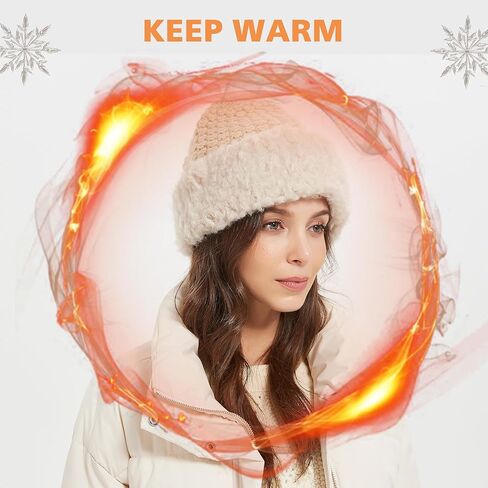 Winter Hats Knit Beanie Skull Cap Russian Faux Fur Hat Fluffy Bucket Hat Snow Cap for Women in Kuwait