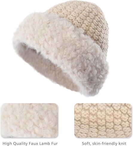 Winter Hats Knit Beanie Skull Cap Russian Faux Fur Hat Fluffy Bucket Hat Snow Cap for Women in Kuwait