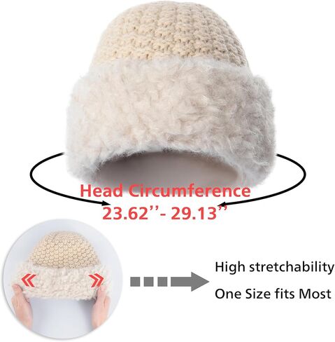 Winter Hats Knit Beanie Skull Cap Russian Faux Fur Hat Fluffy Bucket Hat Snow Cap for Women in Kuwait