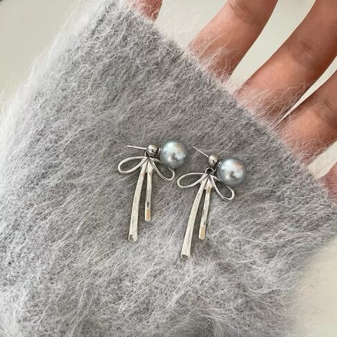 Pearl Bow Earrings For Women, 14k Gold/Silver Plated Bow Drop Dangle Cute Pearl Stud Statement Earring 2024 Trendy Jewelry Gift in Saudi Arabia