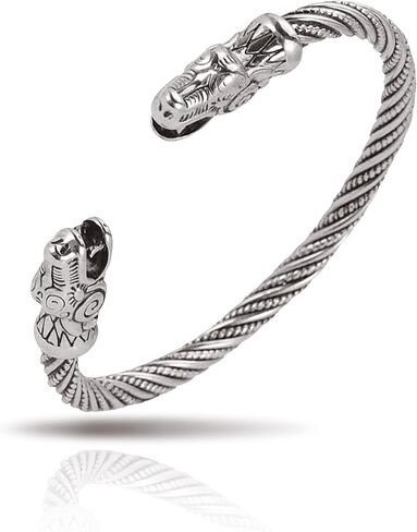 Viking Bracelet for Men Double Dragon Snake Norse Viking Arm Rings Adjustable Open Bangle Twisted Cable Cuff Bangle Pagan Wicca Jewelry in Kuwait
