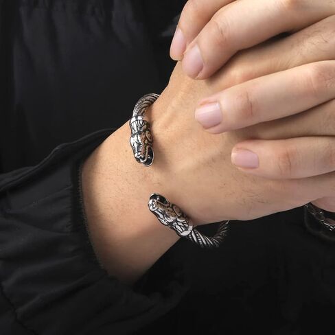 Viking Bracelet for Men Double Dragon Snake Norse Viking Arm Rings Adjustable Open Bangle Twisted Cable Cuff Bangle Pagan Wicca Jewelry in Kuwait