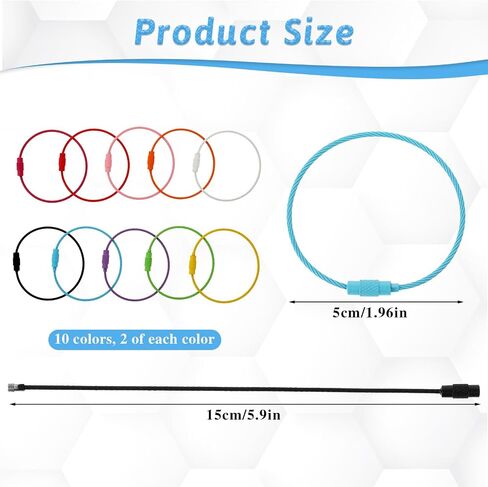 20 Pcs Stainless Steel Wire Keychains, Wire Key Rings Kit Metal Colored Key Ring Loop Holder Coated Keychain Cable Multicolor Wire Keychains for Travel Luggage Tag Keys in Saudi Arabia