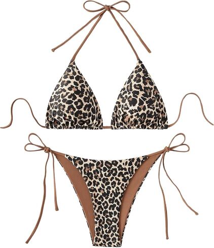 COZYEASE Women's 2 Piece Floral Bikini Sets Smocked Drawstring Side Triangle Halter Sexy Swimsuits in Saudi Arabia