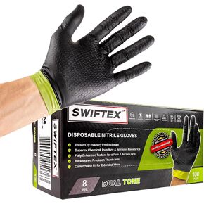 Heavy Duty Nitrile Gloves, Dual Tone, Black Green, ZIG Textured, Secure Grip,Latex Free,Powder Free, 8mil, Box of 100