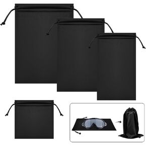 4pcs Ski Goggle Cover Bags, 4 Sizes Snow Goggle Case Pouch with Drawstring Eyeglasses Storage Len Accessories (Black)