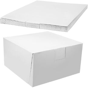 10 Pcs Large Cake Box White Non Window Corner Lock Bakery Box Square Cardboard Cake Boxes Paperboard Pastry Containers for Birthday Party Holding and Displaying Dessert (14 x 14 x 6 Inches)