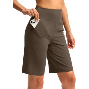 Women's 10" Bermuda Shorts Knee Length with Pockets High Waisted Athletic Long Shorts for Casual Walking Running Yoga
