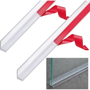 2 Pcs 1/2'' x 36'' Long Clear Vinyl L-Type Seal Strip with Pre-Applied Self Adhesive Shower Threshold Water Dam Barrier Bathroom Glass Shower Door Seal Strip for Gap Frameless Shower Door