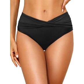 Tempt Me Women Mid Waist Bikini Bottoms - V Cut Bathing Suit Bottoms Twist Front Swimsuit Bottoms Ruched Swimwear 2025
