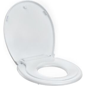 Toilet Seat, Round Toilet Seat With Toddler Seat, Quick-Release Structure Toilet Seat, Quick-Attach Hardware & Full Flat With Grip-Tight Bumpers, Quiet-Close Seat, White 17"