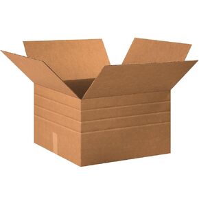 Boxes Fast BFMD202012 Multi-Depth Cardboard Shipping Boxes, 20" x 20" x 12", Pre-Scored, Single Wall Corrugated, Kraft (Pack of 15)