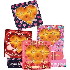 Bakepacker 30pcs Valentine Pie Boxes 8x8x2.5 inches Easy Assemble Macaroon Cookie Boxes Bakery Boxes with Window for Valentine's Day (Auto-pop Up)