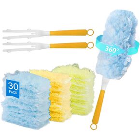 Duster Refills Compatible with Swiffer Duster, 30 Pack Heavy Duty Feather Dusters Kit with 2 Handle, Disposable Duster Replacement Refills for Cleaning Furniture, Blinds, Ceiling Fans,Studies,Car