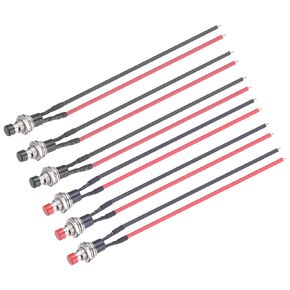 MECCANIXITY Set of 6 1A 250V AC 7mm Mini Momentary Push Button Switch SPST PBS-110 NO Black/Red Switch Button with Pre-Soldered Wires for Electronic Devices Household Appliances