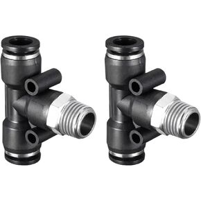 2 Pack 1/4" G Male Thread Push Lock Fitting - T-Type Tee Union, Push to Connect Fittings, Apply to Pneumatic System (8mm, Black)