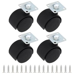 1.5 Inch Caster Wheels Replacement Furniture Casters Set of 4, Nylon Plate Caster Wheels Universal Swivel Rollers Small Casters for Rolling Carts, Chair, Cabinet, with Stainless Steel Screws