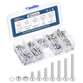 260pcs M3 Socket Head Cap Screws Bolts Nuts Assortment Kit - [M3x6/8/10/16/18/20/25mm] 304 Stainless Steel Allen Socket Drive for 3D Printer