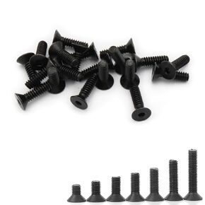50pcs Flat Head Socket Cap Screws, (# 6-32 x 1/2") Head Hex Drive Machine Bolts, Coarse Thread UNC (Full Thread), 10.9 Grade Carbon Steel (Blackening)