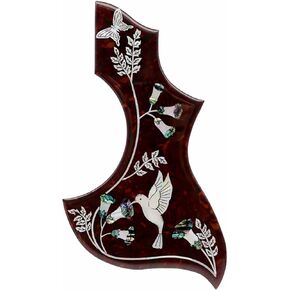 Acoustic Guitar Hummingbird Pickguard Inlaid Abalone and mother of pearl inlay Flower - 2mm Thickness substantial self-adhensive pickguard (Brown hummingbird)