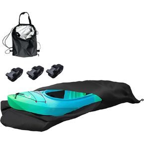 LC LICTOP 420D Canoe Cover Kayak Cover Waterproof Sunlight Resistant Silver Coated Polyester Fabric Marine Grade Boat All-Weather Storage Cover Fit for Up to 16Ft Length, Black
