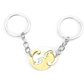 2 Pcs Golden and White Matching Puzzle Cat Couples Keychain,Cute Cat Couple Keychains,Matching Keychains for Couples to Express Love and Affection,Unique Keychains for Cat Lovers,Couple Gifts Keychain