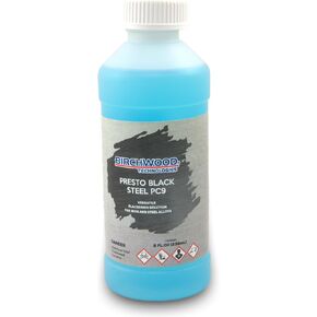 Birchwood Presto Black STEEL PC9 Technologies - versatile blackening solution for iron and steel alloys traditional patina steel blue and black oxide touch-up (8 oz)