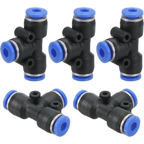 PATIKIL 3/8" OD Tee Plastic Push to Connect Fittings, 5 Pack T Shaped 3 Ways Tube Connect Push Fit Push Lock PE-3/8" for Air Water RO System, Blue