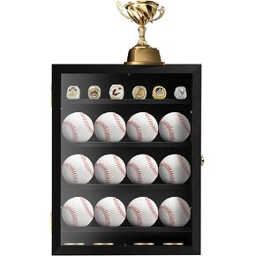 Baseball Display Case with Ring Holder, Baseball Case Wall Mount Baseball Case Display for Balls, Medals, Rings,Baseball Lover's Gift
