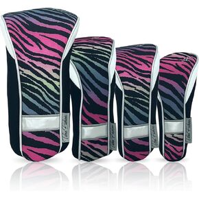 Womens Designer Golf Club Covers 4 Pack - Taboo Fashions Numbered Head Covers for Driver Woods & Hybrid - Weather/Moisture Resistant Protection (Colorful Patterns)