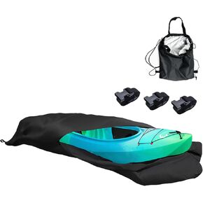 LC LICTOP 420D Kayak Cover Canoe Cover All-Weather Marine Grade Silver Coated Polyester Fabric Sunlight Resistant Waterproof Boat Storage Cover Fit for Up to 13Ft Length, Black