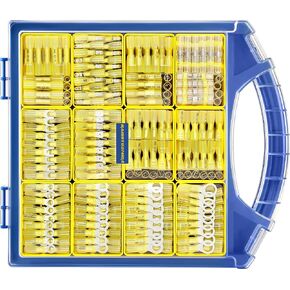 haisstronica 480PCS Yellow Heat Shrink Wire Connectors Kit,12-10 Gauge Ring Fork Spade Bullet Solder Butt Connectors (11Type)
