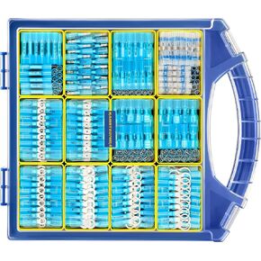 Haisstronica 680pcs Blue Heat Heat Connectors Kit ، 16-14 Gauge Ring Fork Spade Solder Buttor Connectors (11type)