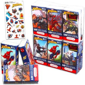 Spiderman Pocket Size Facial Tissue Set - 12 Packs of 10 Sheets (120 Tissues) & Stickers | Marvel Disposal Tissues for Travel, School, Classroom