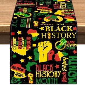 Black History Month Table Runner Afro African American Heritage Festival Support Equality Social Celebration Holiday Kitchen Dining Table Decoration (13" x 72")