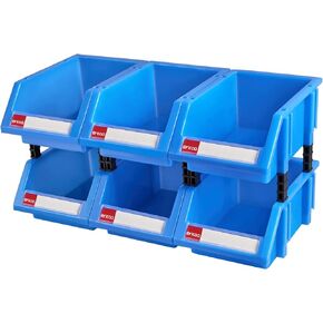 Small parts organizer hardware storage bins tool organizer plastic stackable storage bins for screws,bolts,drivers(Blue,Pack of 6)