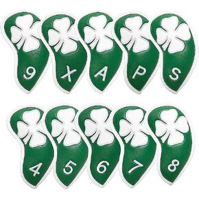 Lucky Clover Golf Iron Club Head Covers Headcovers Set, 10pcs Leather Golf Headcovers for Irons Gift for Men Women Golfer, Designed to fit All Brands