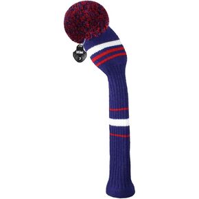 Scott Edward 1PCS Fairway Knitted Golf Club Cover Head Cover with a Pom Pom Fits Well Fairway Wood Club with Rotating Number Tags for Male/Female Golfers (Deep Blue Red White)